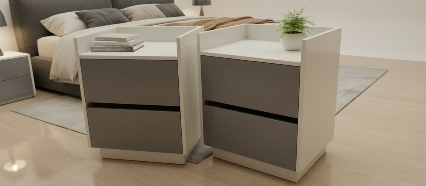 TRENZY Modern Luxury Bedside Pedestal with 2 Drawers – Congo-Muidan | Pair or Single