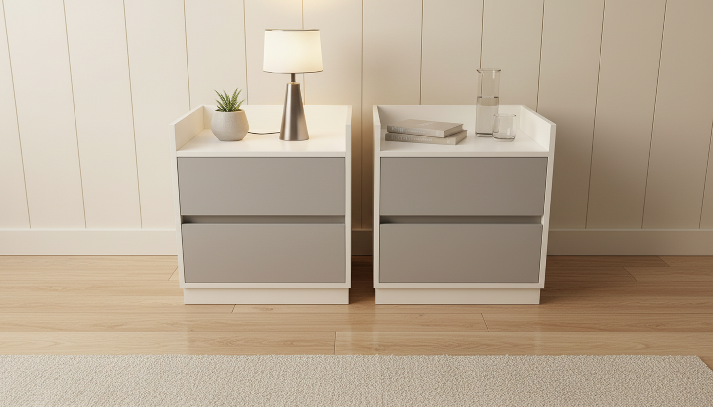 TRENZY Modern Luxury Bedside Pedestal with 2 Drawers – MDF &amp; Particleboard | Pair or Single