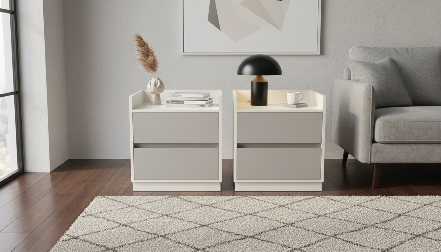 TRENZY Modern Luxury Bedside Pedestal with 2 Drawers – MDF &amp; Particleboard | Pair or Single