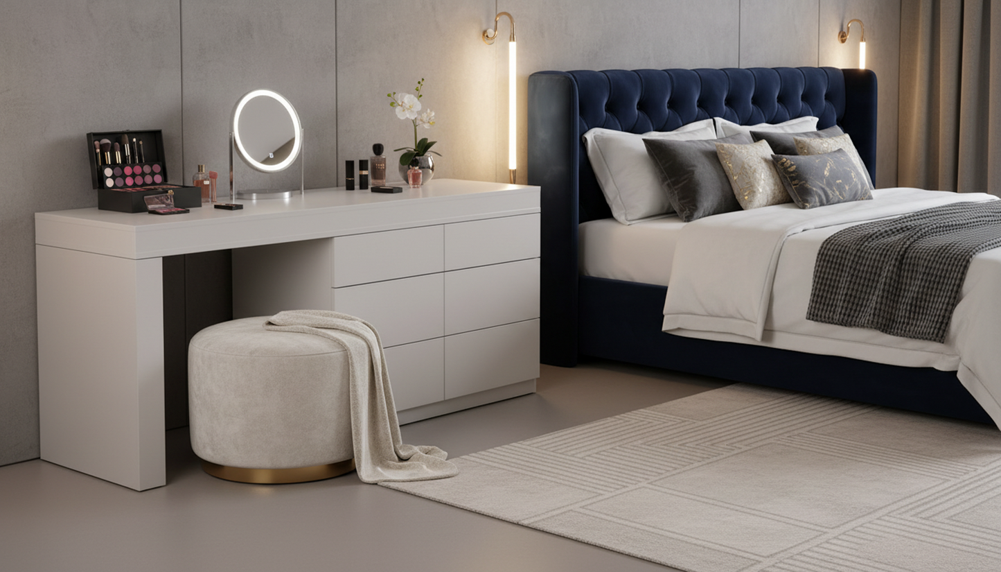 TRENZY Modern Lux Dressing Table with 6 Drawers | Vanity Desk & Bedroom Makeup Table